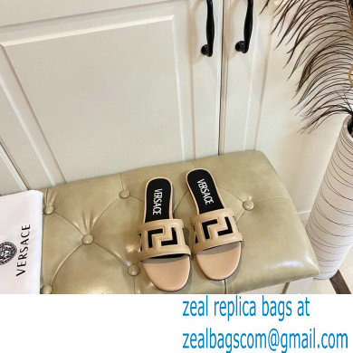 Versace Greca Maze Calfskin Flat Sandals Nude 2022 - Click Image to Close