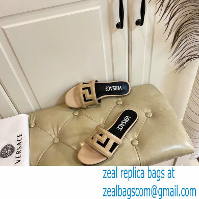 Versace Greca Maze Calfskin Flat Sandals Nude 2022