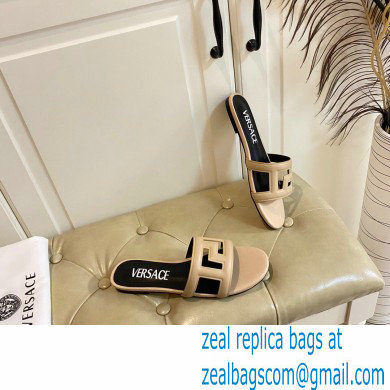Versace Greca Maze Calfskin Flat Sandals Nude 2022 - Click Image to Close