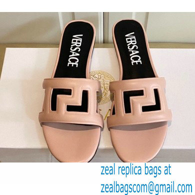 Versace Greca Maze Calfskin Flat Sandals Nude Pink 2022