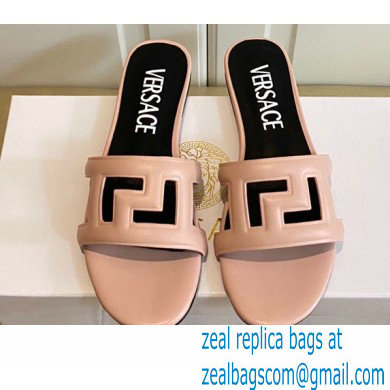 Versace Greca Maze Calfskin Flat Sandals Nude Pink 2022 - Click Image to Close