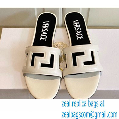 Versace Greca Maze Calfskin Flat Sandals White 2022