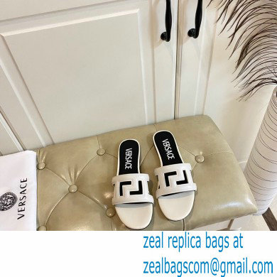 Versace Greca Maze Calfskin Flat Sandals White 2022