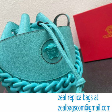 Versace La Medusa Chain Bucket Bag Turquoise Blue