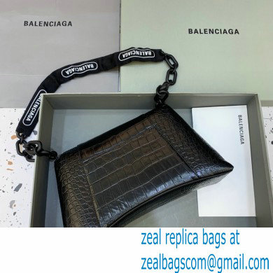 balenciaga black crocodile pattern downtown small shoulder bag with chain