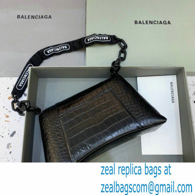 balenciaga black crocodile pattern downtown small shoulder bag with chain - Click Image to Close