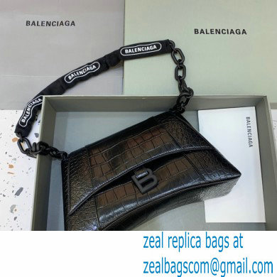 balenciaga black crocodile pattern downtown small shoulder bag with chain