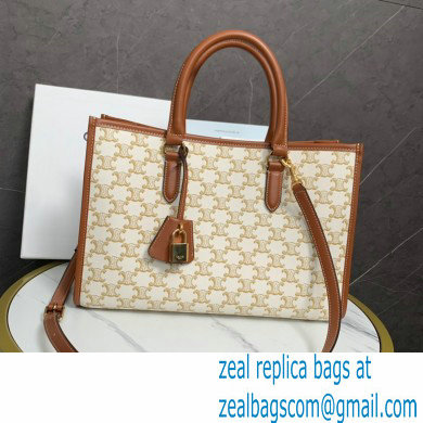 celine mini horizontal cabas in Triomphe Canvas and calfskin white