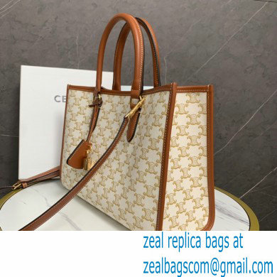 celine mini horizontal cabas in Triomphe Canvas and calfskin white - Click Image to Close