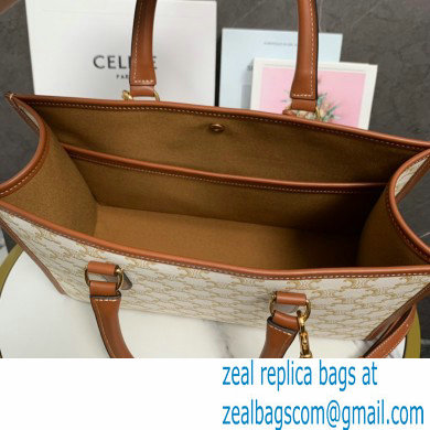 celine mini horizontal cabas in Triomphe Canvas and calfskin white