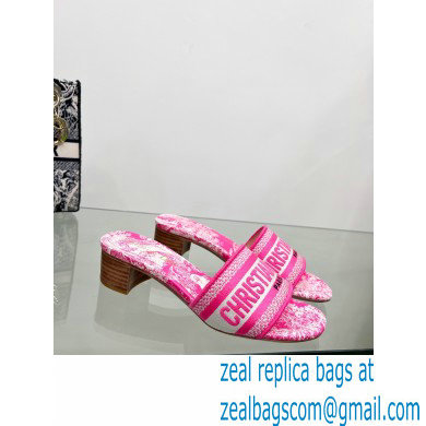 dior 4cm Bright Pink Toile de Jouy Embroidered Cotton Dway Heeled Slide 2022 - Click Image to Close