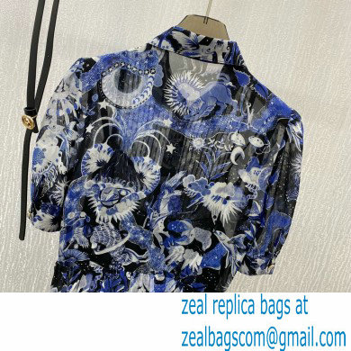 dior Blue Dior Zodiac Fantastico Cotton Poplin Mid-Length Belted Dress 2022