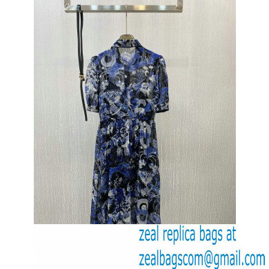 dior Blue Dior Zodiac Fantastico Cotton Poplin Mid-Length Belted Dress 2022 - Click Image to Close