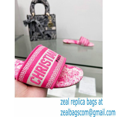 dior Bright Pink Toile de Jouy Embroidered Cotton Dway Heeled Slide 2022