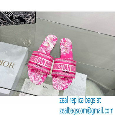 dior Bright Pink Toile de Jouy Embroidered Cotton Dway Heeled Slide 2022 - Click Image to Close