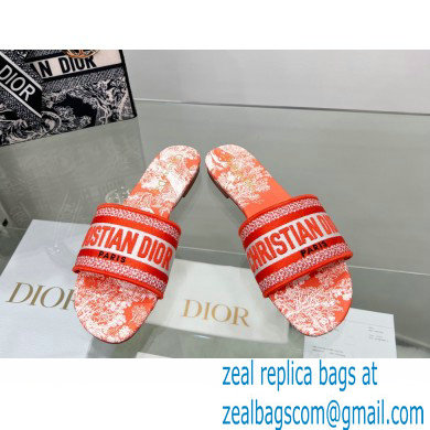dior Bright orange Toile de Jouy Embroidered Cotton Dway Heeled Slide 2022 - Click Image to Close