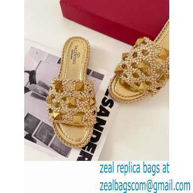 valentino mesh and rockstud sandals gold 2022