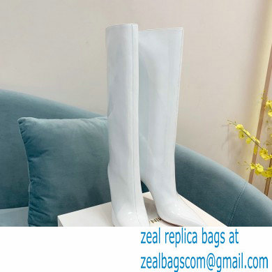 Amina Muaddi Fiona patent leather knee-high boots white 2022 Amina Muaddi Fiona patent leather knee-high boots white 2022