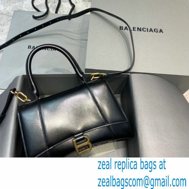 BALENCIAGAHourglass Small Handbag in black shiny box calfskin with gold hardware 2022