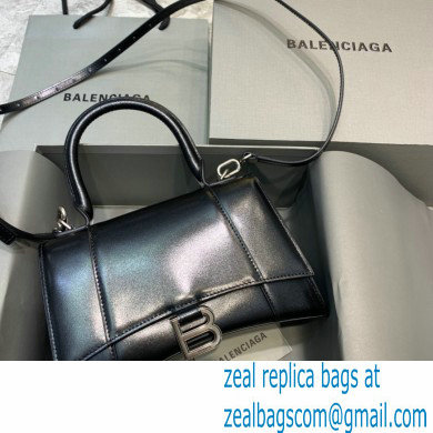 BALENCIAGAHourglass Small Handbag in black shiny box calfskin with silver hardware 2022