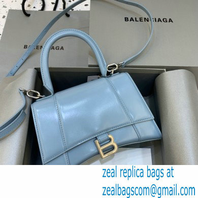 BALENCIAGAHourglass Small Handbag in sky blue shiny box calfskin 2022