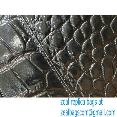 BALENCIAGA Hourglass PLUS Handbag in black shiny crocodile embossed calfskin with black hardware 2022