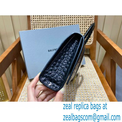 BALENCIAGA Hourglass PLUS Handbag in black shiny crocodile embossed calfskin with golden hardware 2022