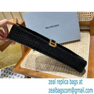 BALENCIAGA Hourglass PLUS Handbag in black shiny crocodile embossed calfskin with golden hardware 2022