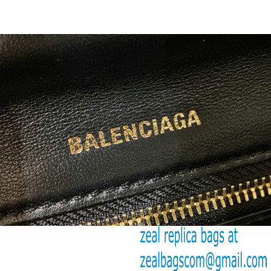 BALENCIAGA Hourglass PLUS Handbag in black shiny crocodile embossed calfskin with golden hardware 2022