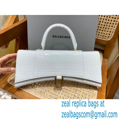 BALENCIAGA Hourglass PLUS Handbag in white shiny crocodile embossed calfskin with golden hardware 2022