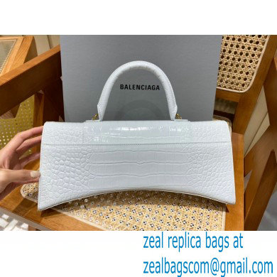 BALENCIAGA Hourglass PLUS Handbag in white shiny crocodile embossed calfskin with golden hardware 2022