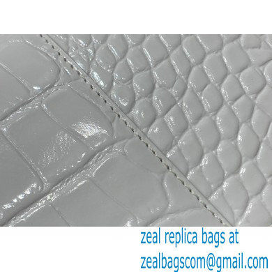 BALENCIAGA Hourglass PLUS Handbag in white shiny crocodile embossed calfskin with golden hardware 2022