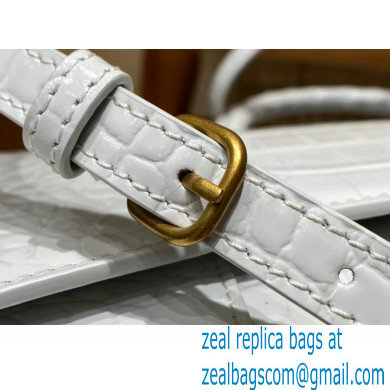 BALENCIAGA Hourglass PLUS Handbag in white shiny crocodile embossed calfskin with golden hardware 2022