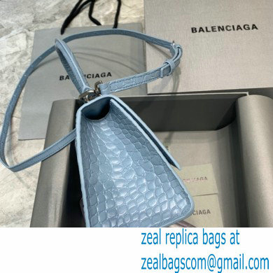 BALENCIAGA Hourglass Small Handbag in Linen Blue shiny crocodile embossed calfskin 2022