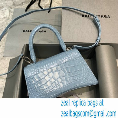 BALENCIAGA Hourglass Small Handbag in Linen Blue shiny crocodile embossed calfskin 2022 - Click Image to Close