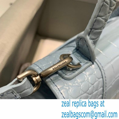 BALENCIAGA Hourglass Small Handbag in Linen Blue shiny crocodile embossed calfskin 2022 - Click Image to Close