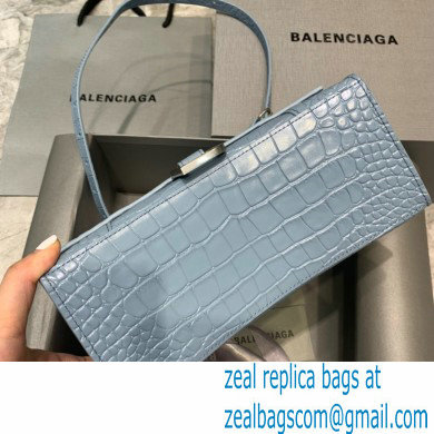 BALENCIAGA Hourglass Small Handbag in Linen Blue shiny crocodile embossed calfskin 2022 - Click Image to Close