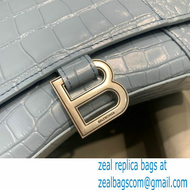 BALENCIAGA Hourglass Small Handbag in Linen Blue shiny crocodile embossed calfskin 2022 - Click Image to Close