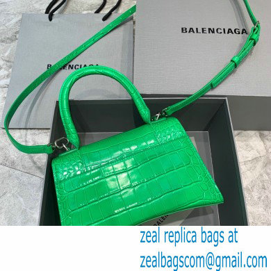 BALENCIAGA Hourglass Small Handbag in bamboo green shiny crocodile embossed calfskin 2022