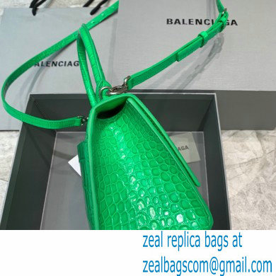 BALENCIAGA Hourglass Small Handbag in bamboo green shiny crocodile embossed calfskin 2022