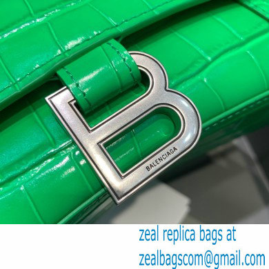 BALENCIAGA Hourglass Small Handbag in bamboo green shiny crocodile embossed calfskin 2022
