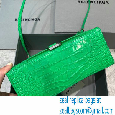 BALENCIAGA Hourglass Small Handbag in bamboo green shiny crocodile embossed calfskin 2022