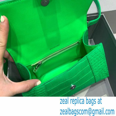 BALENCIAGA Hourglass Small Handbag in bamboo green shiny crocodile embossed calfskin 2022