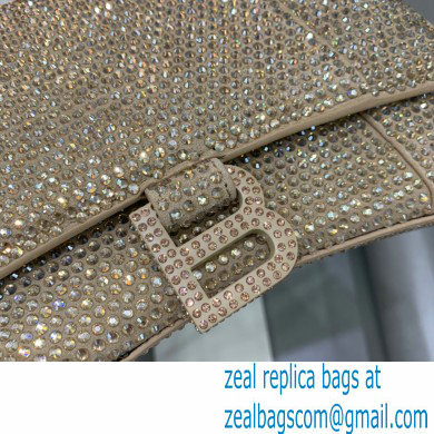 BALENCIAGA Hourglass Small Handbag in beige suede calfskin with rhinestones 2022