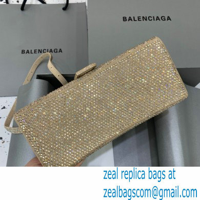 BALENCIAGA Hourglass Small Handbag in beige suede calfskin with rhinestones 2022