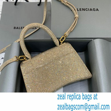 BALENCIAGA Hourglass Small Handbag in beige suede calfskin with rhinestones 2022