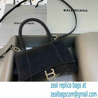 BALENCIAGA Hourglass Small Handbag in black glitter material 2022