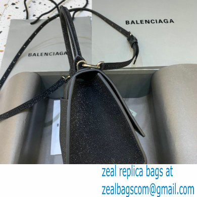 BALENCIAGA Hourglass Small Handbag in black glitter material 2022