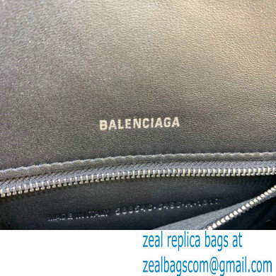 BALENCIAGA Hourglass Small Handbag in black shiny crocodile embossed calfskin with silver hardware 2022