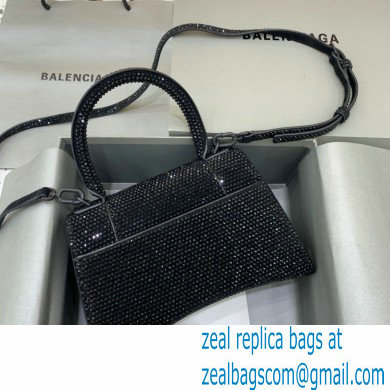 BALENCIAGA Hourglass Small Handbag in black suede calfskin with rhinestones 2022